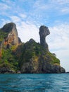 Beautiful ocean water with chicken head rocky mountain in the sea, Krabi, Thailand.