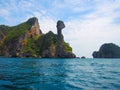 Beautiful ocean water with chicken head rocky mountain in the sea, Krabi, Thailand.