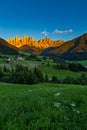 Beautiful Odle mountain range in Dolomites, Santa Maddalena in Funes valley, Italy Royalty Free Stock Photo