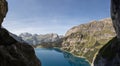 Beautiful Oeschinen Lake reflecting the surrounding mountains, Switzerland Royalty Free Stock Photo