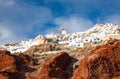 beautiful Oia town and caldera from old port Amoudi, Santorini island in Aegean sea, Greece Royalty Free Stock Photo