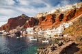 beautiful Oia town and caldera from old port Amoudi, Santorini island in Aegean sea, Greece