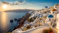 Beautiful Oia town in Greece background europe village Santorini resort sunny day sunrise