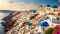 Beautiful Oia town in Greece background travel village Santorini resort sunny day sunrise Royalty Free Stock Photo