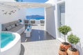 Beautiful Oia town on Santorini island, Greece. Wonderful scenery of white resort or hotel architecture Royalty Free Stock Photo