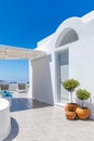 Beautiful Oia town on Santorini island, Greece. Wonderful scenery of white resort or hotel architecture Royalty Free Stock Photo