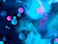 Beautiful oil colors of the universe. Bright colored bubbles sparkling. Abstract Acrylic Liquid Painting Texture. Macro Background