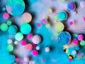Beautiful oil colors of the universe. Bright colored bubbles sparkling. Abstract Acrylic Liquid Painting Texture. Macro Background