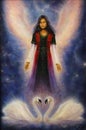 Beautiful oil painting of a angel woman with radiant wings
