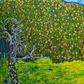 Beautiful Oil Painting apple tree. Free copy is based on a photo reproduction of a wonderful painting by Gustav Klimt -The Golden Royalty Free Stock Photo