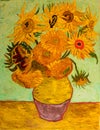 Beautiful oil painting on canvas. Sunflowers. Based on the great painting Royalty Free Stock Photo