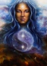 Beautiful oil painting on canvas of a woman goddess Lada as a m Royalty Free Stock Photo