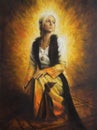 Beautiful oil painting of a young woman in historical dress on canvas