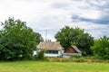 Beautiful old abandoned building farm house in countryside on natural background Royalty Free Stock Photo