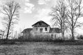 Beautiful old abandoned building farm house in countryside on natural background Royalty Free Stock Photo