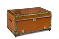 Beautiful old antique red leather trunk chest isolated with clip Royalty Free Stock Photo