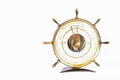 Beautiful old barometer. The shape of the rudder. Isolated on a clean white background Royalty Free Stock Photo