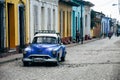 A beautiful old blue classic car in Trinidad, Cuba. Royalty Free Stock Photo