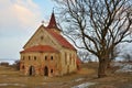 Beautiful old church of St. Linhart. Catholic temple village of Musov - Pasohlavky, Czech Republic. Photo of landscape with sunset