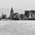 Beautiful old church of St. Linhart. Catholic temple village of Musov - Pasohlavky, Czech Republic. Photo of landscape with sunset