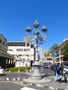 Beautiful old colonial buildings and lamppost Port Louis Mauritius