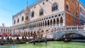 Beautiful old Doge`s Palace on sunny day in Venice. It is a famous tourist attraction of Venice Royalty Free Stock Photo