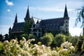 Beautiful old fairy-tale castle near Burgas, Bulgaria. Walls of the castle and flower garden Royalty Free Stock Photo