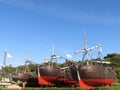 Beautiful old galleons wooden sailboats port pirates Royalty Free Stock Photo