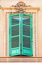 Beautiful old green window. Majorca Spain