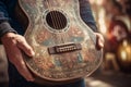 Beautiful old guitar hands. Generate AI Royalty Free Stock Photo