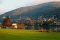 Beautiful old Heidelberg castle at the neckar riverbank in the sunset in heidelberg, Germany Royalty Free Stock Photo