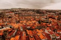 Beautiful old historical buildings of Porto city, seen from Clerigos Tower, part of Church of the Clergymen, Portugal