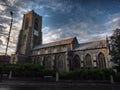 Beautiful old historically church with a clock on the tower