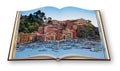 Beautiful old Lerici town in Liguria region Italy - 3D render concept image of an opened photo book isolated on white - I`m the