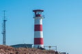 beautiful old lighthouse, red white, White Sea, Royalty Free Stock Photo