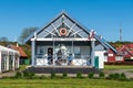 Beautiful old Lithuanian traditional wooden light blue house Royalty Free Stock Photo