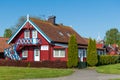 Beautiful old Lithuanian traditional wooden red house Royalty Free Stock Photo