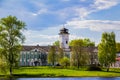 Beautiful old manor on a background of green trees in spring Royalty Free Stock Photo