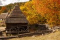 Beautiful old stone mill in the autumn season. Autumn landscape Royalty Free Stock Photo