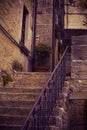 Beautiful old narrow stairs in the old histiric europe italy house. Closeup