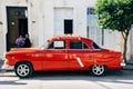 A beautiful old red classic car in Cienfuegos, Cuba. Royalty Free Stock Photo