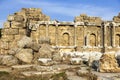 Beautiful old ruins on a Sunny summer day. Ruins of a Byzantine city, destroyed the house, columns, stones and walls with ornament Royalty Free Stock Photo