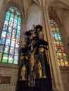 The beautiful old stained glass windows of the St Barbara`s Cathedral, Kutna Hora, Czech Republic Royalty Free Stock Photo
