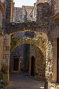 Beautiful old stone arcs in Spanish ancient village, Pals, in Costa Brava Royalty Free Stock Photo