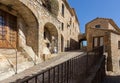 Beautiful old stone houses in Spanish ancient village, Pals, in Costa Brava Royalty Free Stock Photo