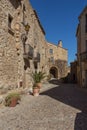 Beautiful old stone houses in Spanish ancient village, Pals, in Costa Brava