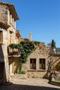 Beautiful old stone houses in Spanish ancient village, Pals, in Costa Brava Royalty Free Stock Photo