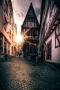 Beautiful old street in Germany. Historic half-timbered houses in an old town. Bernkastel-Kues Royalty Free Stock Photo
