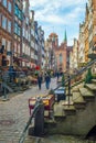 Beautiful Mariacka Street in Old Town in Gdansk with old houses and gothic St. Mary's church