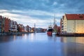 Beautiful old town in Gdansk over Motlawa river at dusk, Poland Royalty Free Stock Photo